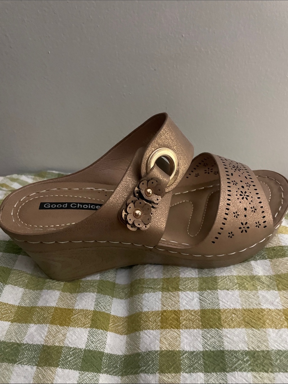 Good Choice Bronze Metallic Wedge Slide Sandals